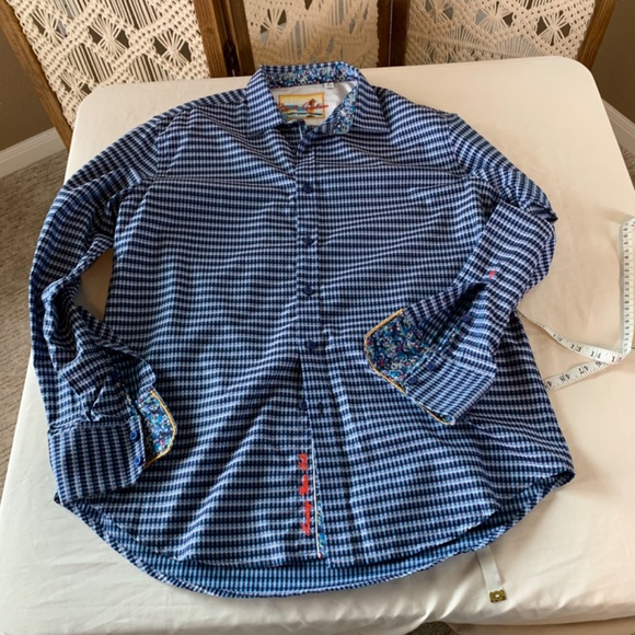 Robert Graham Blue Button-Up tropical flip cuff print Large - Picture 6 of 9